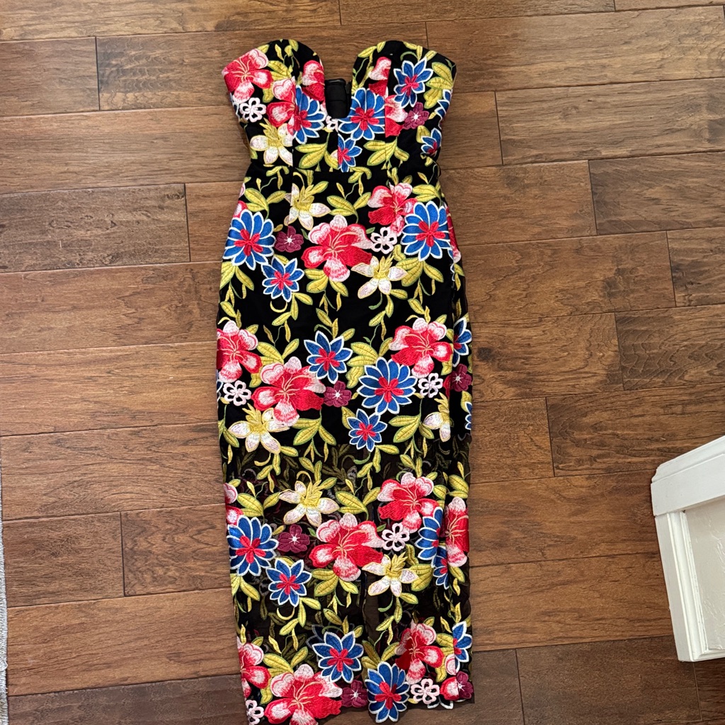 Milly Strapless Floral Dress - Black, Red, Blue, Yellow